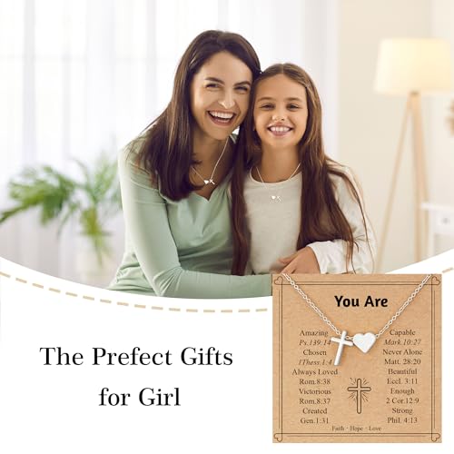 WEDDINEN First Communion Confirmation Baptism Jewelry Gifts for Teens Girls Kids,Cross Heart Necklace for Women Girls Christian Religious Stuffers Jewelry Gifts for Kids - style: You Are Beautiful--Silver