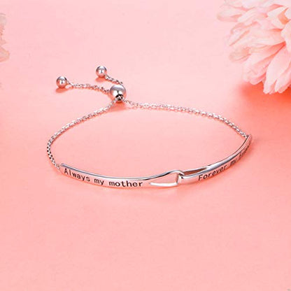 Sterling Silver Engraved Inspirational Adjustable Infinity Bracelet Graduation Gift for Mother Sister Best Friend Jewelry for Women - style: Always my mother Forever my friend