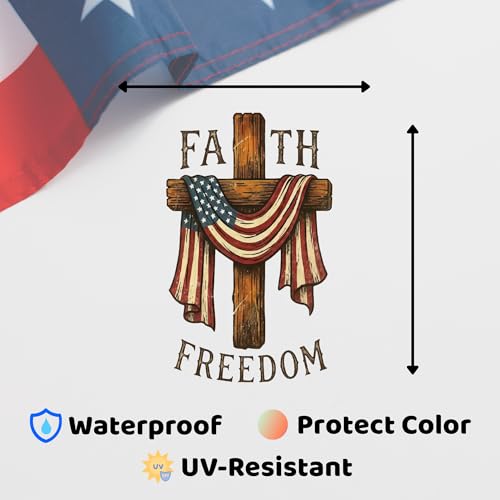 American Flag Cross Christian Patriotic Car Decal - color: Faith Freedom 250 Years
