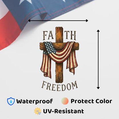 American Flag Cross Christian Patriotic Car Decal - color: Faith Freedom 250 Years