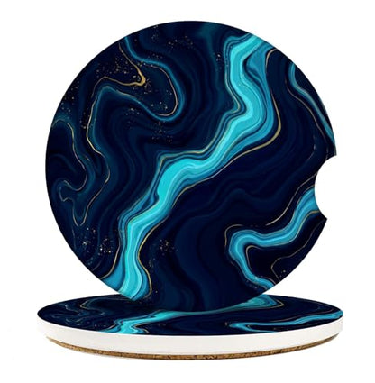 Britimes Car Coasters for Drinks, 2 Pack Ceramic Stone 2.56" Blue Black - color: Navy Blue 1