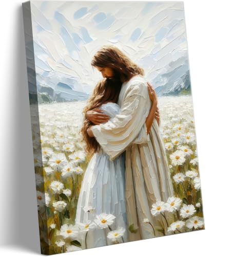ZLSYQALW Jesus Hugging Girl Canvas Wall Art Jesus and Woman Wall Decor - color: canvas, size: 16"L x 12"W