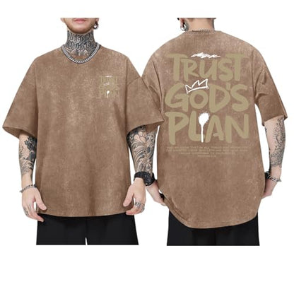 BINTEHGS Oversized Christian T Shirts for Men Jesus Trust Gods Plan Shirt - color: Coffee, size: XX-Large