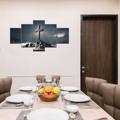 The Cross of Jesus Christ Canvas Print Religious Christian Picture Wall Art Wall Decor Painting for Living Room Bedroom Decoration Jesus Christ Poster with Frame Ready to Hang(60''Wx32''H) - color: Artwork-0010