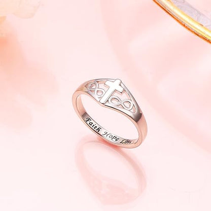 DAOCHONG 925 Sterling Silver CZ Infinity Cross Ring Inspirational Jewelry - color: Infinity Cross