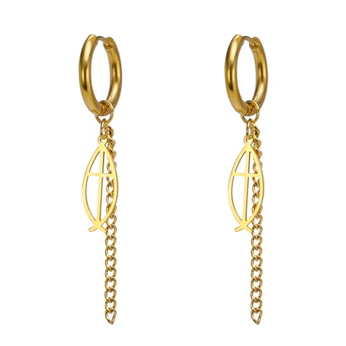 Ichthus Fish Dangle Earrings Ichthus Cross Earrings Christian Jesus Fish Earrings Religious Jewelry Christian Symbols Accessories Gift for Women - color: Ichthus Cross goid