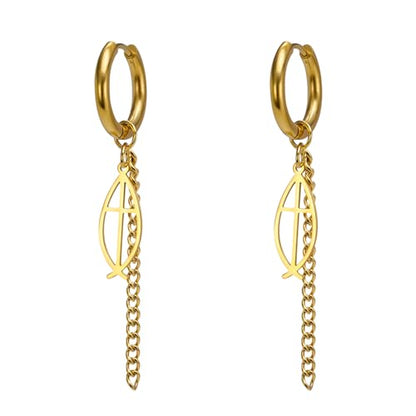 Ichthus Fish Dangle Earrings Ichthus Cross Earrings Christian Jesus Fish Earrings Religious Jewelry Christian Symbols Accessories Gift for Women - color: Ichthus Cross goid
