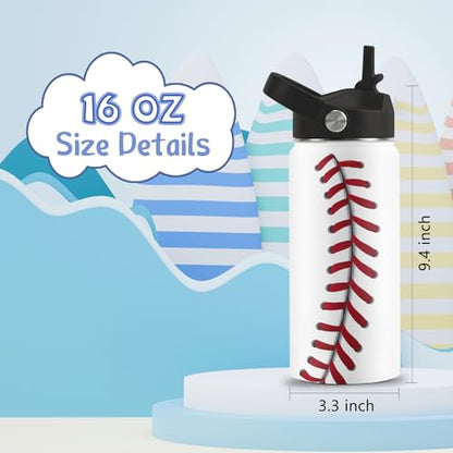 Baseball Gifts for Baseball Lovers Players, 16 oz Water Bottle with Straw - color: Baseball