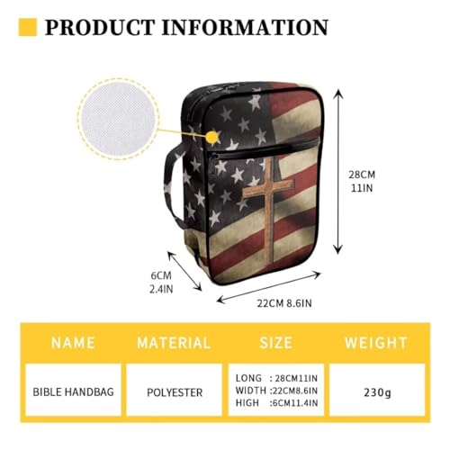 Coldinair American Flag Cross Bible Cover for Men and Women Bible Case Bible Carrier Carrying Organizer Purse Handbag with Zipper Pockets Church Bag - color: American Flag Cross