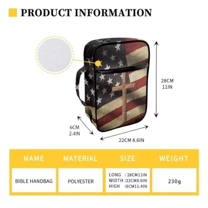 Coldinair American Flag Cross Bible Cover for Men and Women Bible Case Bible Carrier Carrying Organizer Purse Handbag with Zipper Pockets Church Bag - color: American Flag Cross