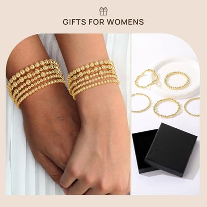 Yoosteel Gold Beaded Bracelets for Women Teen Girls, Gold Plated Jewelry - color: Bead (4/5/6mm) + Pearl (4/5/6mm) - 5pcs