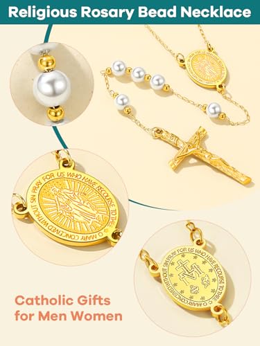 Supcare Rosary for Men Women Catholic Necklace Rosary Beads Customized - color: F04-Mary Yellow White Pearl