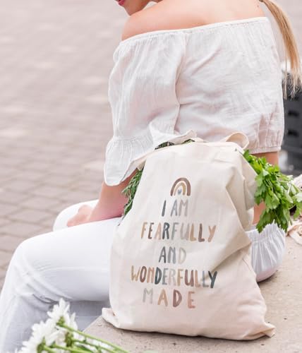 Christian Bible Inspirational Tote Bag for Church Baptism - color: I Am Fearfully