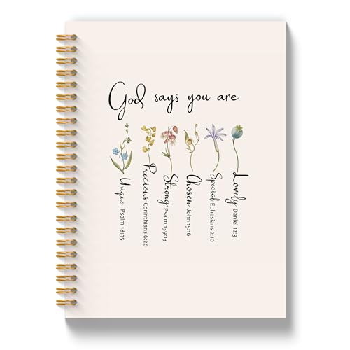 Christian Prayer Journal for Women, Bible Notebooks for Note Taking, Christian Gifts for Women, God Says You Are Bible Verse Scripture Spiral Notebook 5.5x8.3 Inch - color: God says