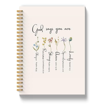 Christian Prayer Journal for Women, Bible Notebooks for Note Taking, Christian Gifts for Women, God Says You Are Bible Verse Scripture Spiral Notebook 5.5x8.3 Inch - color: God says