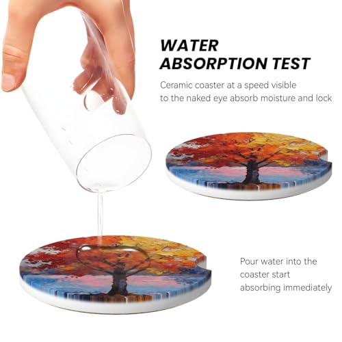 Tree 2 Pack Car Cup Holder Coasters Ceramic Drink Coasters - color: Red