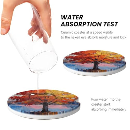 Tree 2 Pack Car Cup Holder Coasters Ceramic Drink Coasters - color: Red