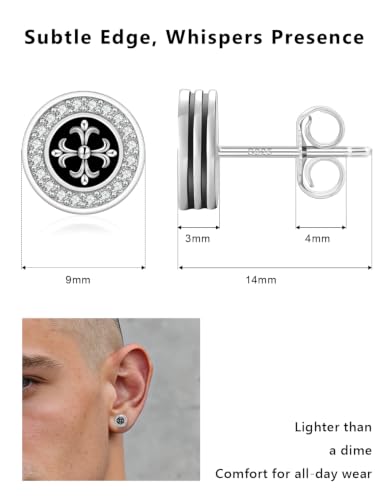 KRKC&CO Earrings for Men, Sterling Silver Earrings Studs, Hypoallergenic - color: Black I