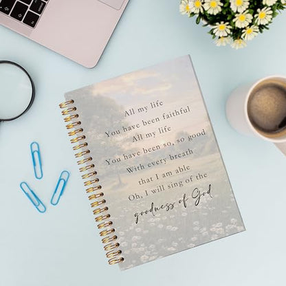 VNWEK Daisy Floral Christian Spiral Notebook Journal 5.5x8.3 Inch, Goodness of God Bible Journal for Women, Sunset Nature Scenery Religious Lined Hardcover Spiral Notebook - color: 35-XZ-bible-notebook