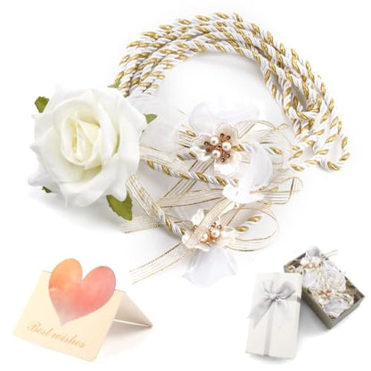 Lazo para Boda Set, Wedding Lasso Traditional Catholic Ceremony Cord with Lazo de Bodas para los Novios - color: White