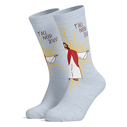 Y'All Need Jesus Socks Funny Sunday Church Religion Paster Novelty Footwear