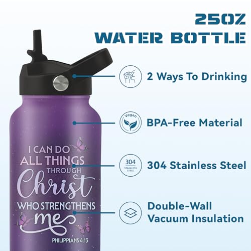 Christian Gifts for Women, 25oz Christian Water Bottle with 2 Lid & Straw - Christ Cross Insulated Water Bottles, BPA-free Leakproof Sports Waters Bottle for School Travel, Gift Cup for Christians - color: Butterfly Christ