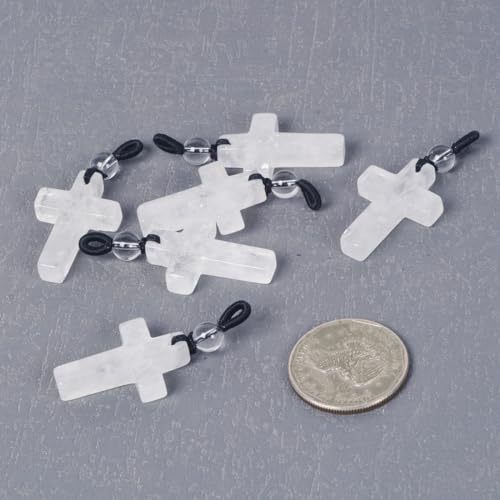 Justinstones Natural Gemstone Carved Cross Reiki Chakra Pendant Necklace 22 Inch - color: 30mm White Clear Quartz