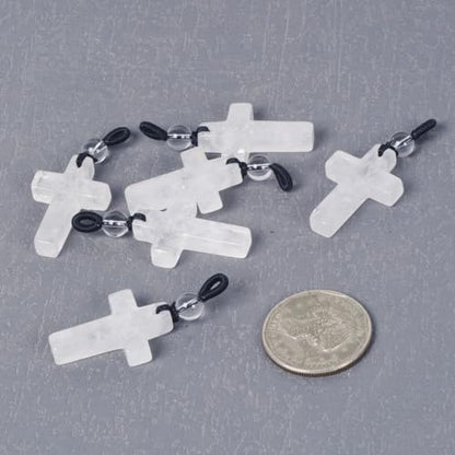 Justinstones Natural Gemstone Carved Cross Reiki Chakra Pendant Necklace 22 Inch - color: 30mm White Clear Quartz