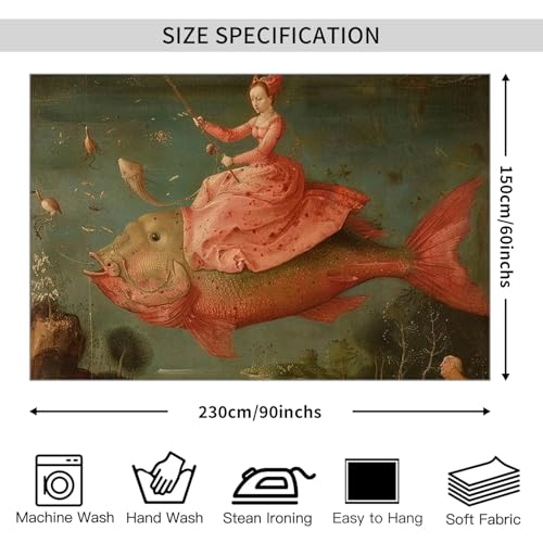 FoxUncle Funny Trippy Animal Fish Tapestry Victorian Renaissance Wall Art Quirky Ugly Abstract Paintings Boho Vintage Gallery Wall Decor for Living Room 60 X 90 inches - color: Red, size: 90"L x 60"W