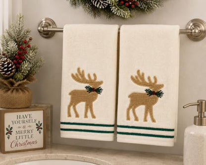 Christmas White Guest Hand Bathroom Towels Elegant Winter Reindeer, 16x26" - color: Burlap Deer