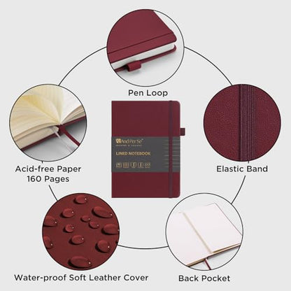 &And Per Se Lined Journal and Pen Set, A5 Leather Hardcover Notebook with Pen & Stationary Set, 160 Pages 100GSM Thick Ruled Paper Journal for Business Work Writing (Dark Red) - color: Dark Red