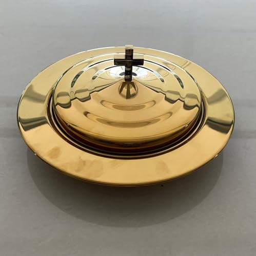 Polished Gold Communion Bread Tray Plate with Cover, Communion plate with lid Church supplies Ware Sets