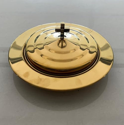 Polished Gold Communion Bread Tray Plate with Cover, Communion plate with lid Church supplies Ware Sets
