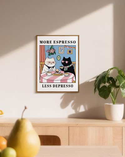 WHASAYART Funny Cat Coffee Wall Art More Espresso Less Depresso Deco 12x16 - color: Dialogue