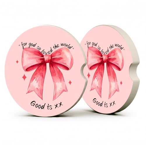 Pink Bow Christian Bible Car Coasters, Scripture Faith Cup Holders, 27 - color: Pink Bow Christian Bible