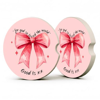 Pink Bow Christian Bible Car Coasters, Scripture Faith Cup Holders, 27 - color: Pink Bow Christian Bible
