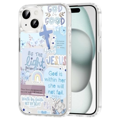 Christian God Phone Case for iPhone 16 6.1", Clear Western Aesthetic Jesus Verse Bible Cross Design, Floral Flower Print Pattern Transparent Cover, Soft TPU Protection for iPhone 16 - color: Jesus-Blue