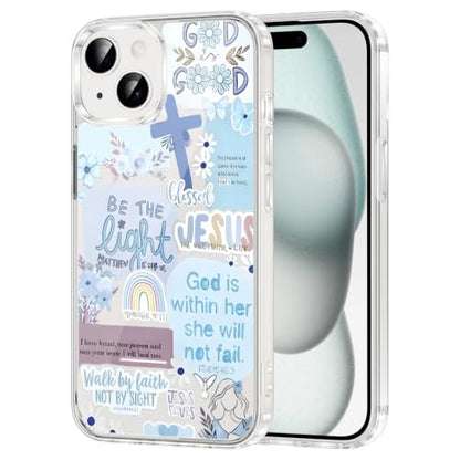 Christian God Phone Case for iPhone 16 6.1", Clear Western Aesthetic Jesus Verse Bible Cross Design, Floral Flower Print Pattern Transparent Cover, Soft TPU Protection for iPhone 16 - color: Jesus-Blue