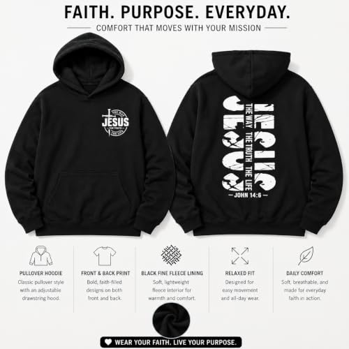 Jesus Sweatshirt For Men The Way The Truth The Life Christian Faith Hoodie - color: Black1, size: 3X-Large