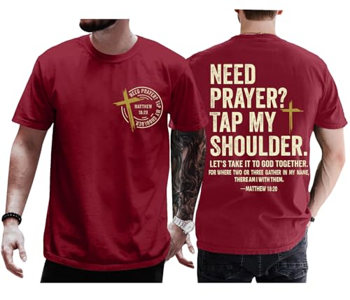 Christian Shirts for Men Women Need Prayer Tap My Shoulder Shirt Christian Religious Faith Bible Verse Cross Shirt - color: Claret, size: Medium