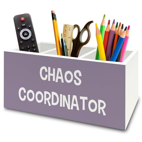 Chaos Coordinator Purple Pen Pencil Holder Organizer for Desk, Thank You Gifts for Women Men Coworkers Boss Leader Manager, Appreciation Gifts Wooden Box Sign for Office Tabletop Decorations - color: colour35