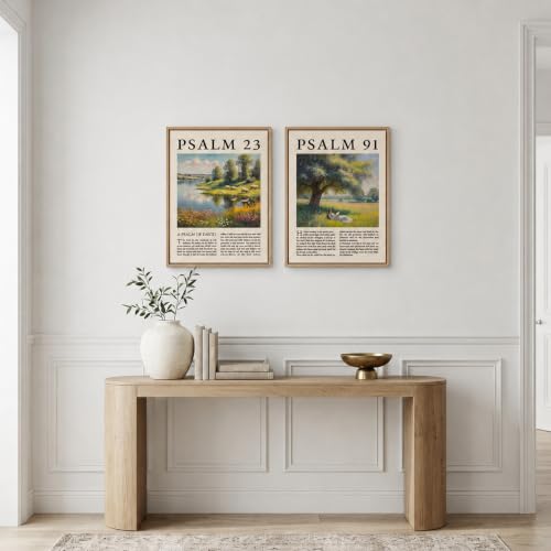 Religion Canvas Wall Art 2Pcs Framed Psalm Bible Verse Landscape 16x12 Inch