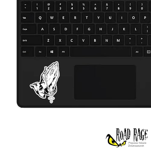 Praying Hands and Rosary Car Decal Show Off Your Faith - Premium Gloss Permanent Vinyl Sticker - Black & White - Waterproof and Weatherproof