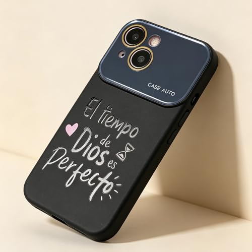 for iPhone 15 Case God's Timing is Perfect Spanish Bible Verse Phone Case, Full Camera Lens Protection, Shockproof Drop Resistant Durable Cover (Black, iPhone 15) - color: black, size: iPhone 15