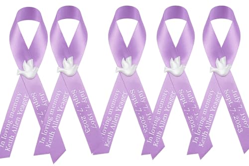 Personalized Memorial Service Funeral Ribbon Pins 20 Cross Religious Celebration of Life Custom Made Awareness Remembrance Anniversary Death Cross Sympathy Name Angel - color: Lavender