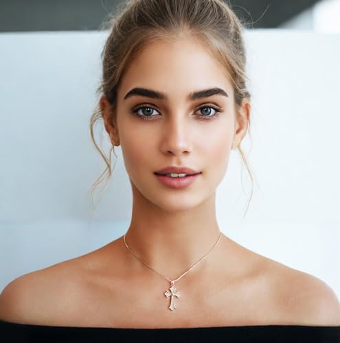 Gold Cross Necklace for Women, 14K Gold Plated - style: dainty CZ Cross