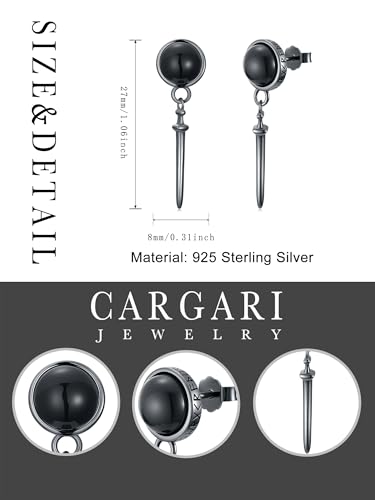 Black Dangle Drop Earrings 925 Sterling Silver Black Onyx Stud Earrings Viking Rune Jewelry Gift for Women Men - color: A01-Swords