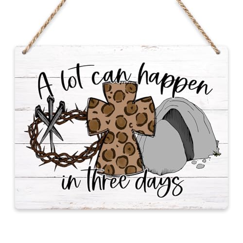 Easter Decoration Religious Easter Bunny Decor Easter Front Door Decor Funny Easter Decor, Wooden Sign Wall Art Decor for Farmhouse Home Porch Bedroom Living Room Office-A Lot Can Happen In Three Days - color: A Lot Can Happen In Three Days