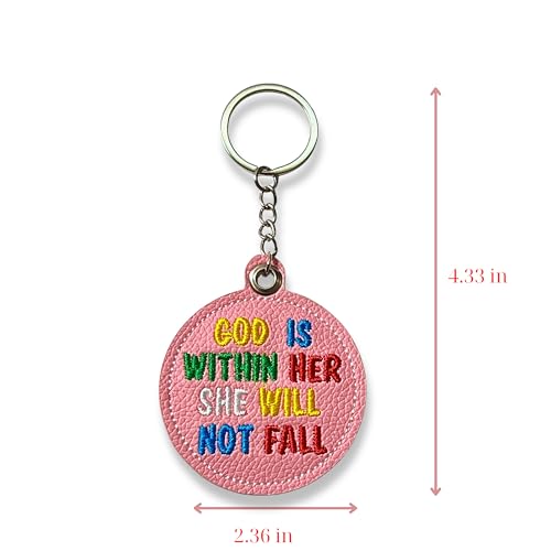 Handmade Jesus Keychain Pink PU Leather Embroidered Inspirational Quote Bag Charm, Christian Faith Keychain - color: Christian Faith