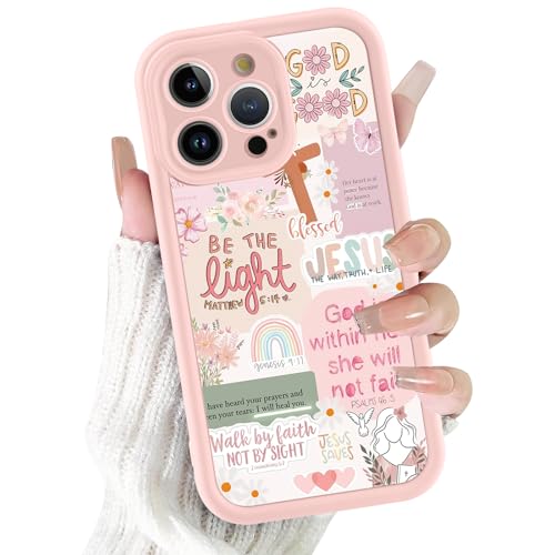 for iPhone 13 Pro Max 6.7'' Cute Christian Bible Verse Phone Case, Aesthetic Pink Floral Cross & Jesus Art Religious Collage Case, Slim TPU Shockproof Protective Phone Cover for Women Girls - color: Pink Flower Cross Collage, size: iPhone 13 Pro Max